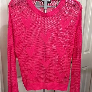 Aqua Blues Pink Crew Neck Sweater with Geometric Knit